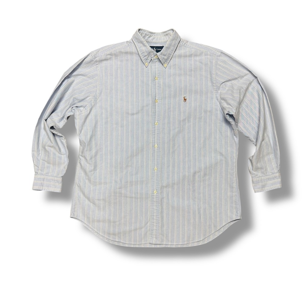 Ralph Lauren Classic Fit Oxford Shirt 16.5 32/33 Blue Stripe Mens Button Down‎